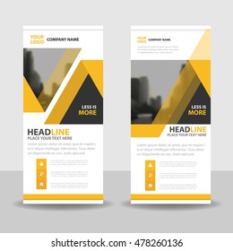 Yellow black triangle roll up business brochure flyer banner design , cover presentation abstract geometric background, modern publication x-banner and flag-banner, layout in rectangle size.