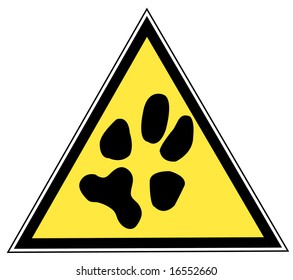 símbolo de tráfico triangular amarillo y negro con una huella de pata