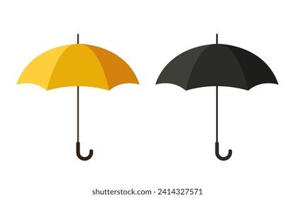 Yellow and black umbrellas. Vector illustration. Isolated on a white background. Flat design.