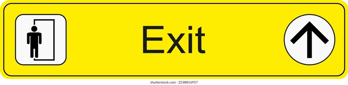 Yellow and black vector graphic of airport information terminal sign showing the direction of the exit