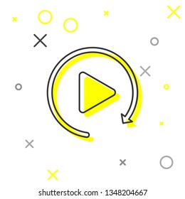 Yellow and black Video play button like simple replay line icon isolated on white background. Vector Illustration