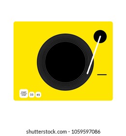 Yellow and black vinyl turntable. Flat style vector drawing. Yellow gramophone.