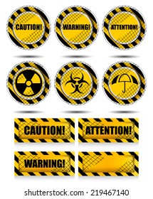 Yellow and black warning sign set