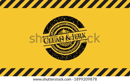 Yellow and black (warning style) clean and jerk (weightlifting concept) badge.