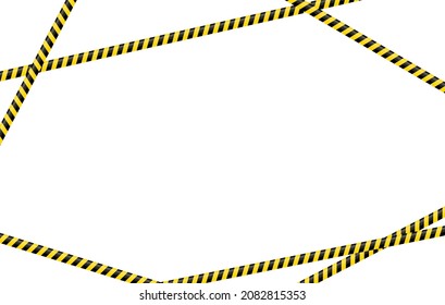 Las cintas de advertencia amarillas y negras enmarcan el fondo. No cruzar, advertir, precaución. Línea de aislamiento policial, señales de peligro. Cinta de construcción de barricadas. Ilustración del vector