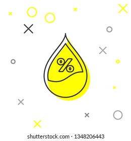 Yellow and black Water drop percentage line icon isolated on white background. Humidity analysis. Vector Illustration