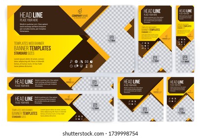 yellow and Black Web banners templates, standard sizes with space for photo, modern design