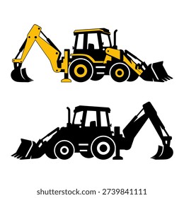 Yellow black and white backhoe loader design art