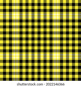 Yellow, Black And White Checkered Plaid. Scottish Pattern Fabric Swatch.