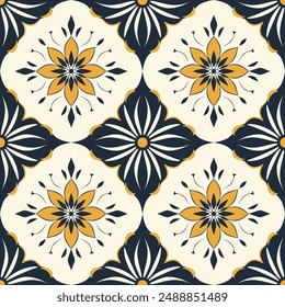 Yellow, black and white luxury vector seamless pattern. Ornament, Traditional, Ethnic, Arabic, Turkish, Indian motifs. Great for fabric and textile, wallpaper, packaging design or any desired idea.