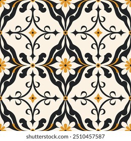 Patrón sin costuras de Vector de lujo amarillo, negro y blanco. Ornamento, tradicional, étnico, árabe, turco, motivos indios. Ideal para tela y textiles, Fondo de pantalla, diseño de embalaje o cualquier idea deseada.