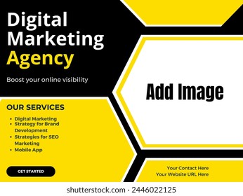 Yellow, Black and white Modern Digital Marketing Agency Social Media Post Banner Design Vector Format EPS 10 