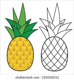 yellow, black and white pineapple flat vector illustration on white background