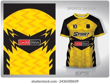 yellow black zig zag lightning pattern design, illustration, textile background for sports t-shirt, football jersey shirt mockup for football club. consistent front view