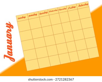 Cuadrícula de calendario en blanco amarillo con Formas cuadradas. Ilustración vectorial semanal.