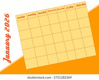 Cuadrícula de calendario en blanco amarillo con Formas cuadradas. Ilustración vectorial semanal.