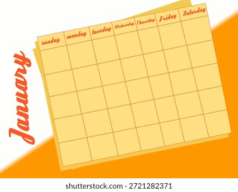 Cuadrícula de calendario en blanco amarillo con Formas cuadradas. Ilustración vectorial semanal.