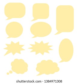 yellow blank cartoon speech bubbles with black frame with different shape isolated on white background. vector illustration