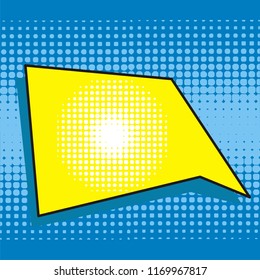 Yellow blank comic bubble text on blue halftone