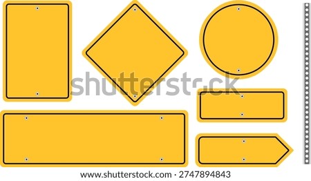 Yellow Blank Road Sign Set Vector Templates with Holes Different Shapes Warning Style