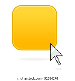 Yellow blank rounded squares button with shadow and cursor on white