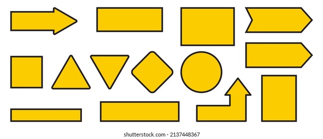 Yellow blank signs in flat style on black background. Vector illustration. stock image.