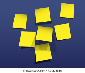 Yellow Blank Stick note on blue background. Vector illustration
