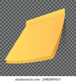 Yellow blank sticky note on transparent background. Vector illustration.