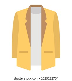 
Yellow blazer for women, flat vector icon 
