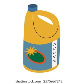 Yellow bleach bottle with a blue cap on a white background