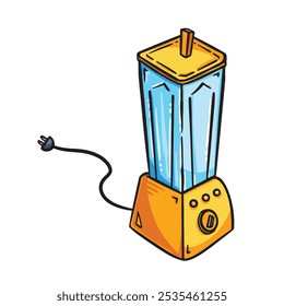 Yellow blender colorful outlined illustration isolated on square white background. Simple flat cartoon art styled drawing.