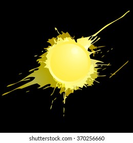 yellow blob with splashes on black background. vector eps 10