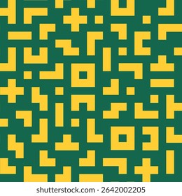 Yellow block line memphis seamless pattern in green background
