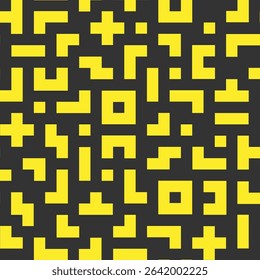 Yellow block line memphis seamless pattern in black background