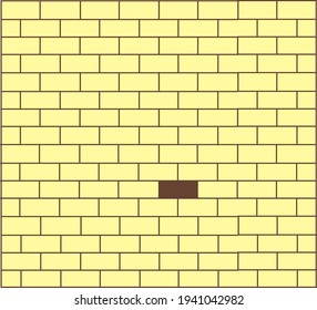 Yellow block wall with different one colored black, difference concept. Vector background 
