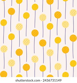 Yellow blooming herbs on a beige background, seamless pattern. Summer bright floral vector illustration. Spring meadow botanical print, wild plants fabric