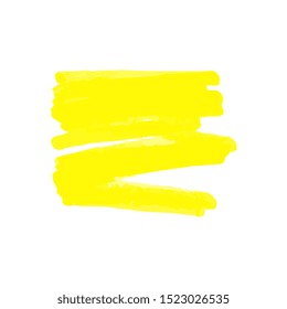 Yellow blot or mark from marker or highlighter, pen or brush. Vector isolated illustration in sketch hand drawing style of yellow marker.