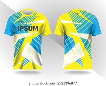 padrão de fundo abstrato azul amarelo para design e maquete da camisa de esporte, vista frontal e traseira.