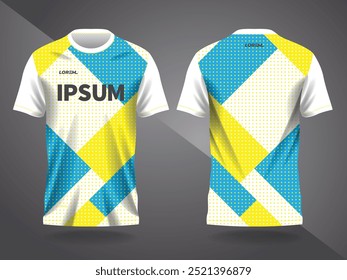 padrão de fundo abstrato azul amarelo para design e maquete da camisa de esporte, vista frontal e traseira.