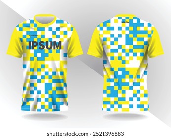 yellow blue abstract background pattern for sport jersey design and mockup, front and back view.