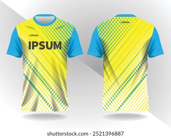 yellow blue abstract background pattern for sport jersey design and mockup, front and back view.