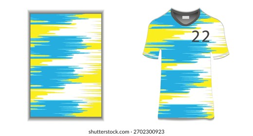 padrão de fundo abstrato azul amarelo para design e maquete da camisa de esporte, vista frontal e traseira.