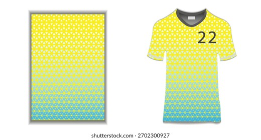 yellow blue abstract background pattern for sport jersey design and mockup, front and back view.