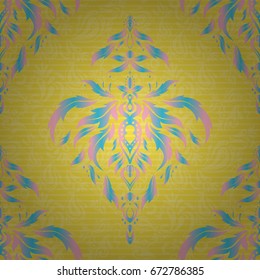 Yellow and blue abstract ornament, vector seamless pattern of abstract decorative elements.