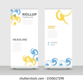 Yellow blue Abstract Shapes Modern Exhibition Advertising Trend Business Roll Up Banner Stand Poster Brochure flat design template creative concept. Yellow blue Roll Up EPS. Presentation Cover