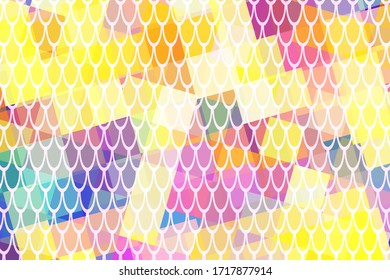 Yellow blue abstract vector background. Fish scale pattern over colorful abstraction. Vibrant mermaid patter in web screen resolution. Positive trendy backdrop for kids design or summer party flyer