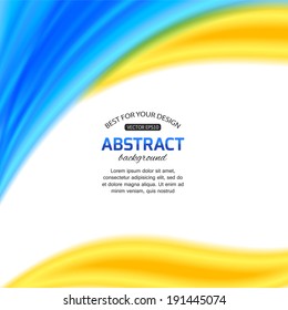 Yellow and blue abstract wavy background with place for text. Vector illustration.
