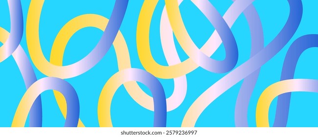 Yellow and blue abstract wavy gradient background. Green trendy flow neon wallpaper, graffiti, squiggle. Fluid backdrop, liquid, motion graphic. Light yellow and purple gradient vector.