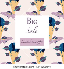 yellow and blue ad banner with celestial ice cream, perfect to use on the web or in print