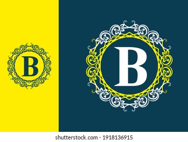 Yellow blue of B initial letter in circle frame design